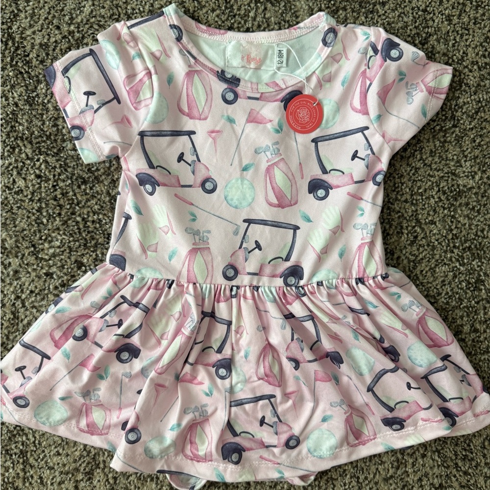 Bamboo golf print snap onesie dress